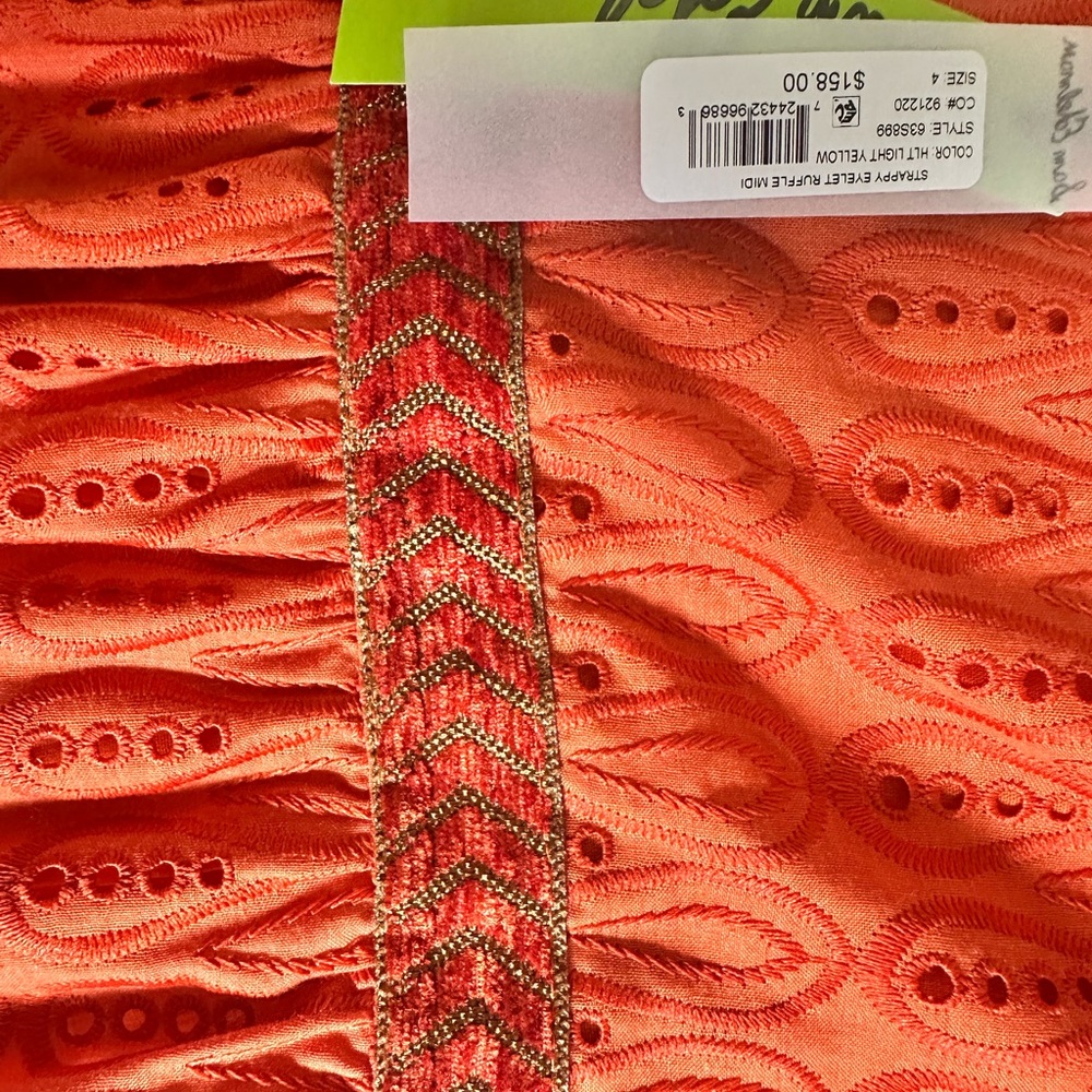 NWT Sam Edelman Strappy Orange Eyelet Ruffle MIDI Summer Dress Fully Lined. Sz 4 - Picture 11 of 12